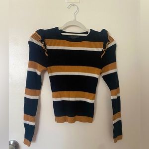 Striped Sweater, Ruffle Shoulders